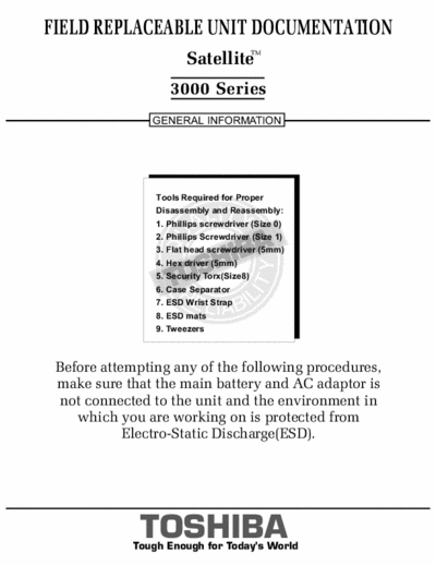 Toshiba Satellite 3000 Series Field Replaceable Unit Documentation, General Information - (3.676Kb) Part 1/3 - pag. 10